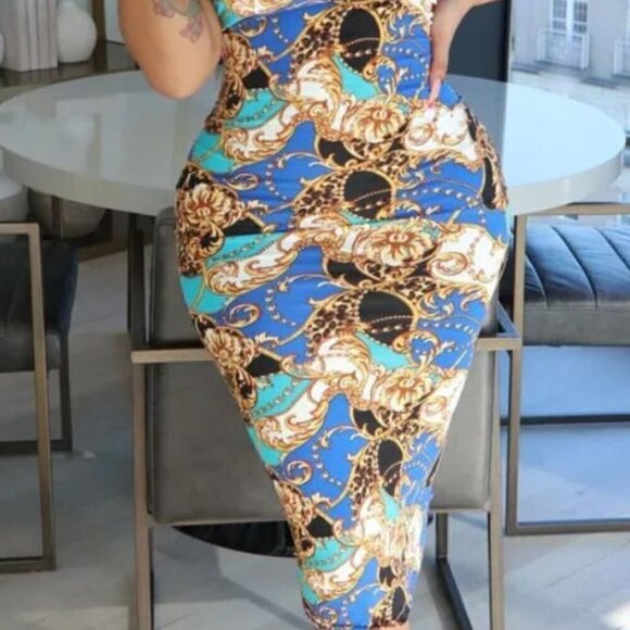 Blue and Gold Baroque Printed Sundress. Size XL. NWOT - Picture 2 of 3